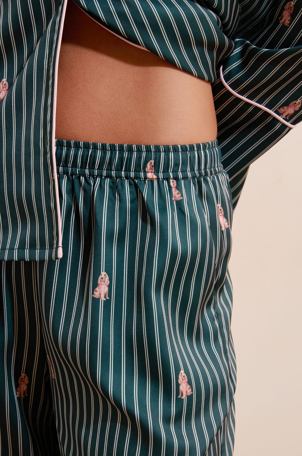 Pantalon de pyjama &agrave; rayures &agrave; motifs chiens;${refinementColor}
