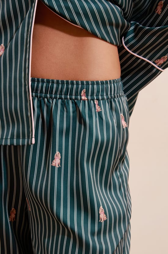 Pantalon de pyjama &agrave; rayures &agrave; motifs chiens;${refinementColor}