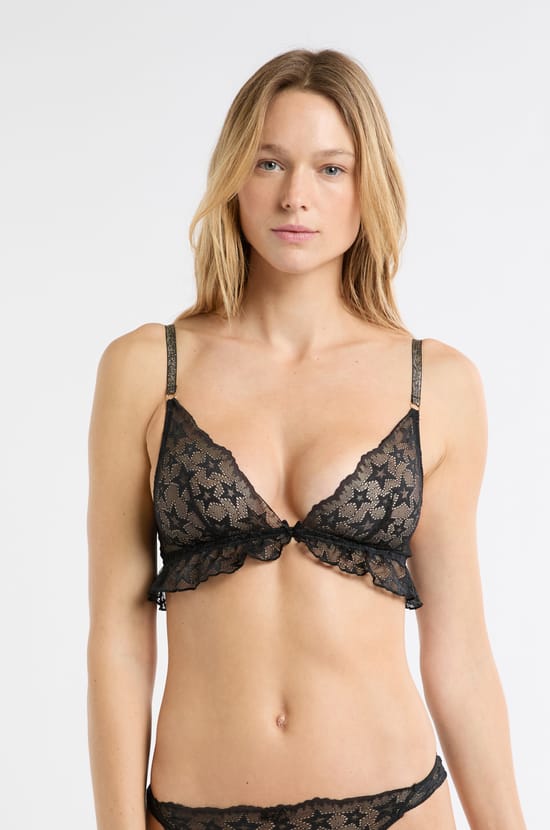 Bra triangular de encaje con detalles de estrellas y vuelo inferior;${refinementColor}