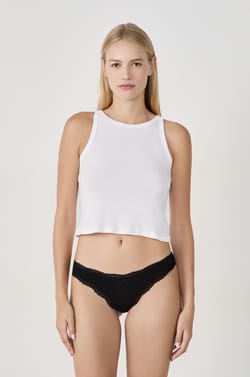 Pack of 7 Cotton and Lace Thongs;${refinementColor}