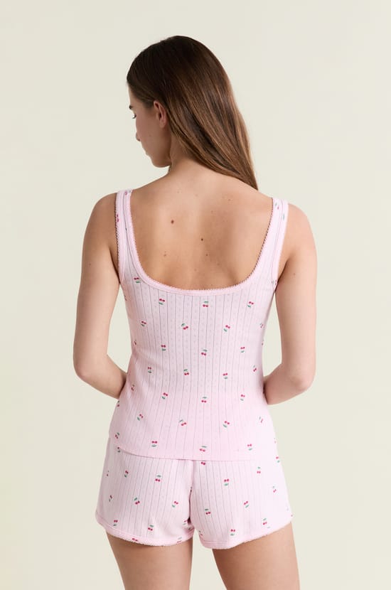 D&eacute;bardeur de pyjama &agrave; motifs en coton en pointelle;${refinementColor}
