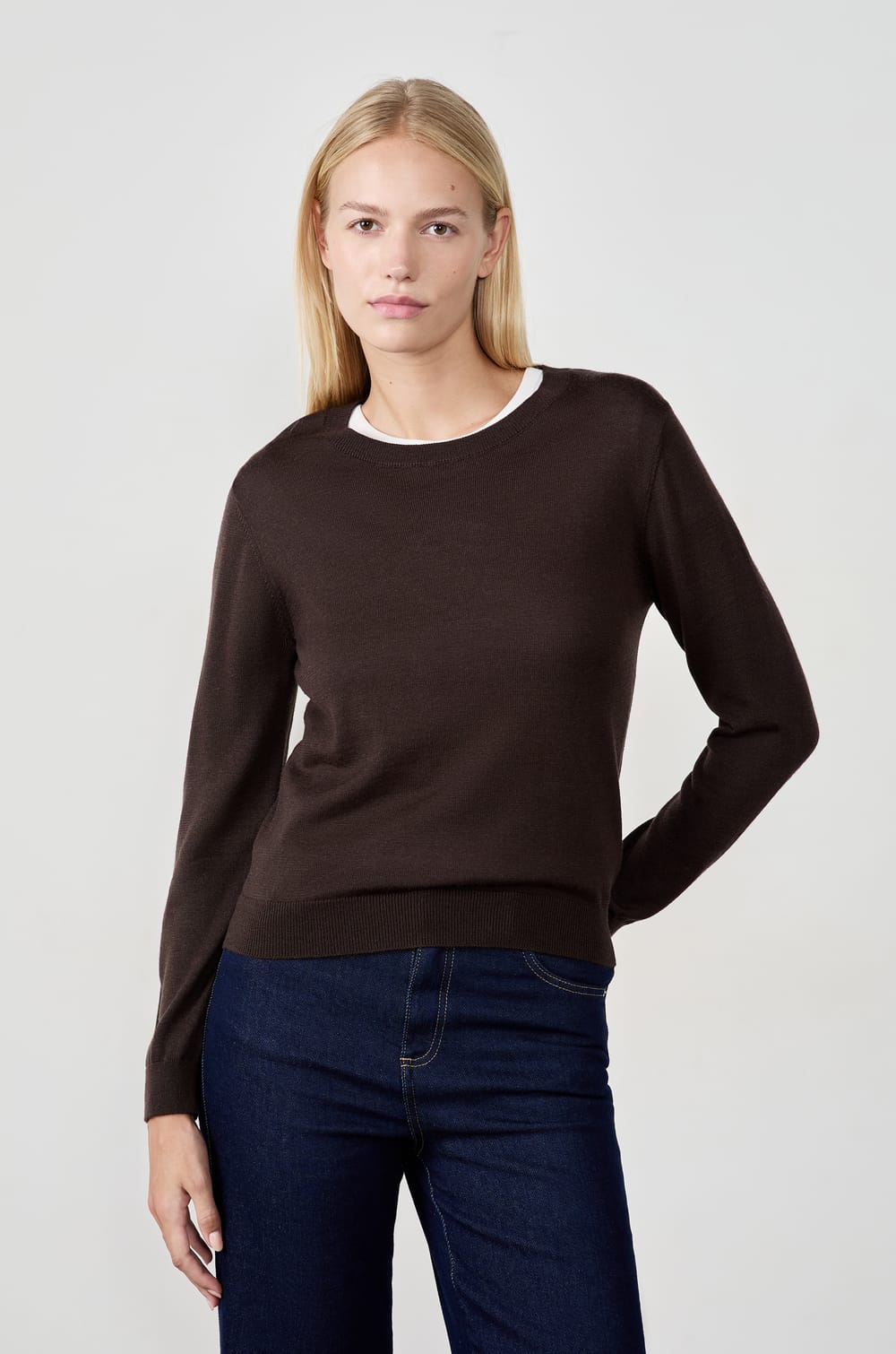 Pull col rond en laine;${refinementColor}