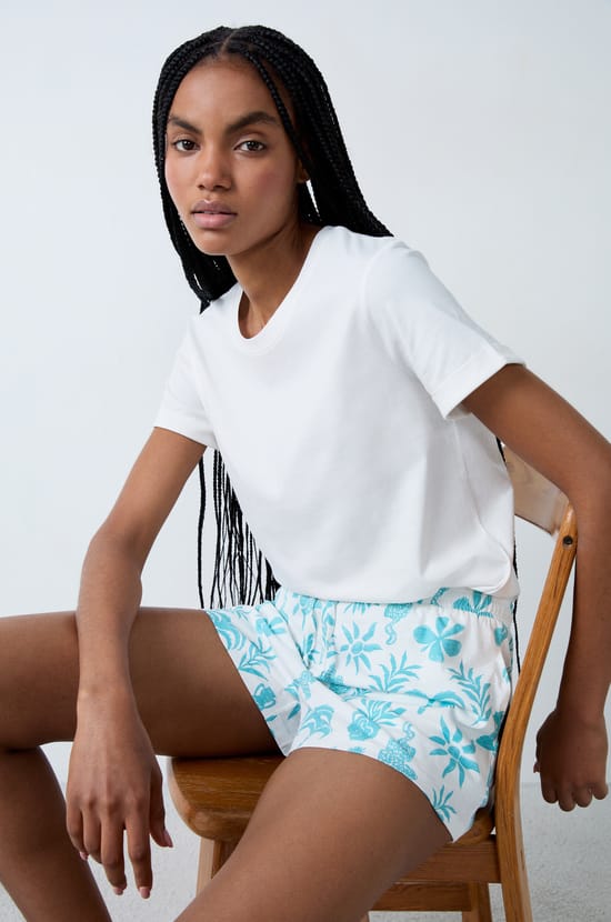 Pantalones cortos de pijama de algodón estampados;${refinementColor}