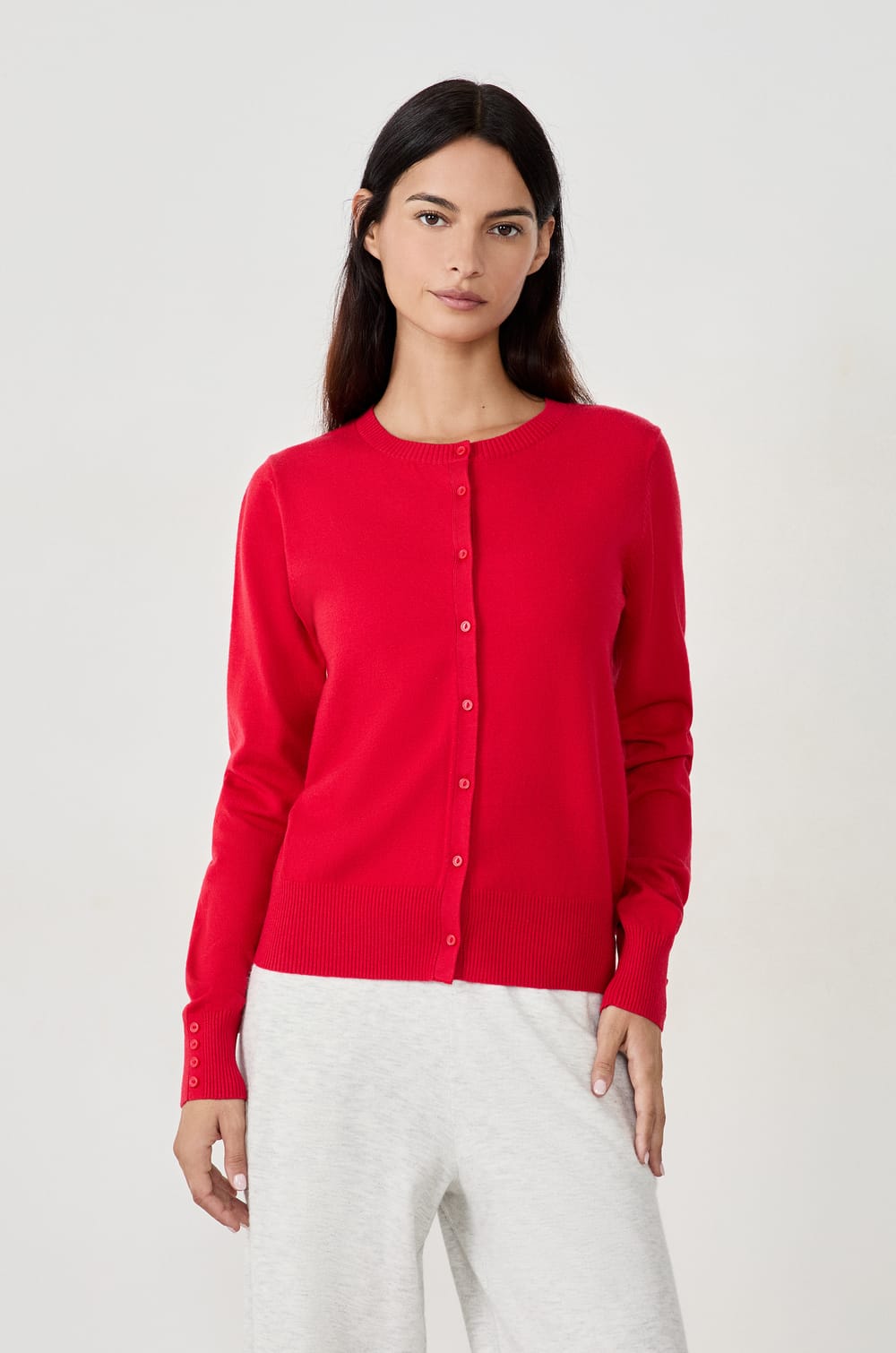 Long-sleeved cardigan with buttons;${refinementColor}
