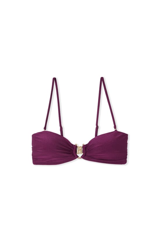 Iridescent Strapless Bikini Top with Ring and Removable Straps;${refinementColor}