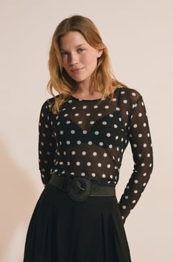 T-shirt manches longues &agrave; pois;${refinementColor}