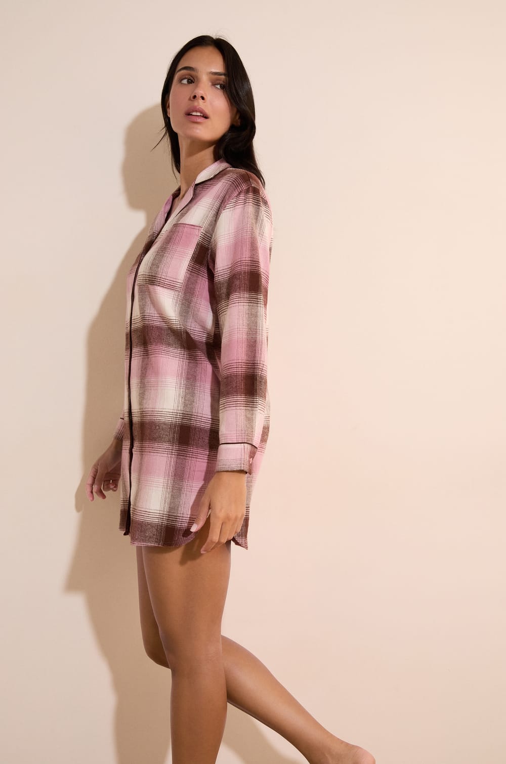 Chemise de nuit &agrave; carreaux en coton;${refinementColor}