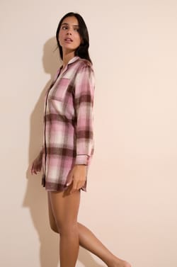 Chemise de nuit &agrave; carreaux en coton;${refinementColor}