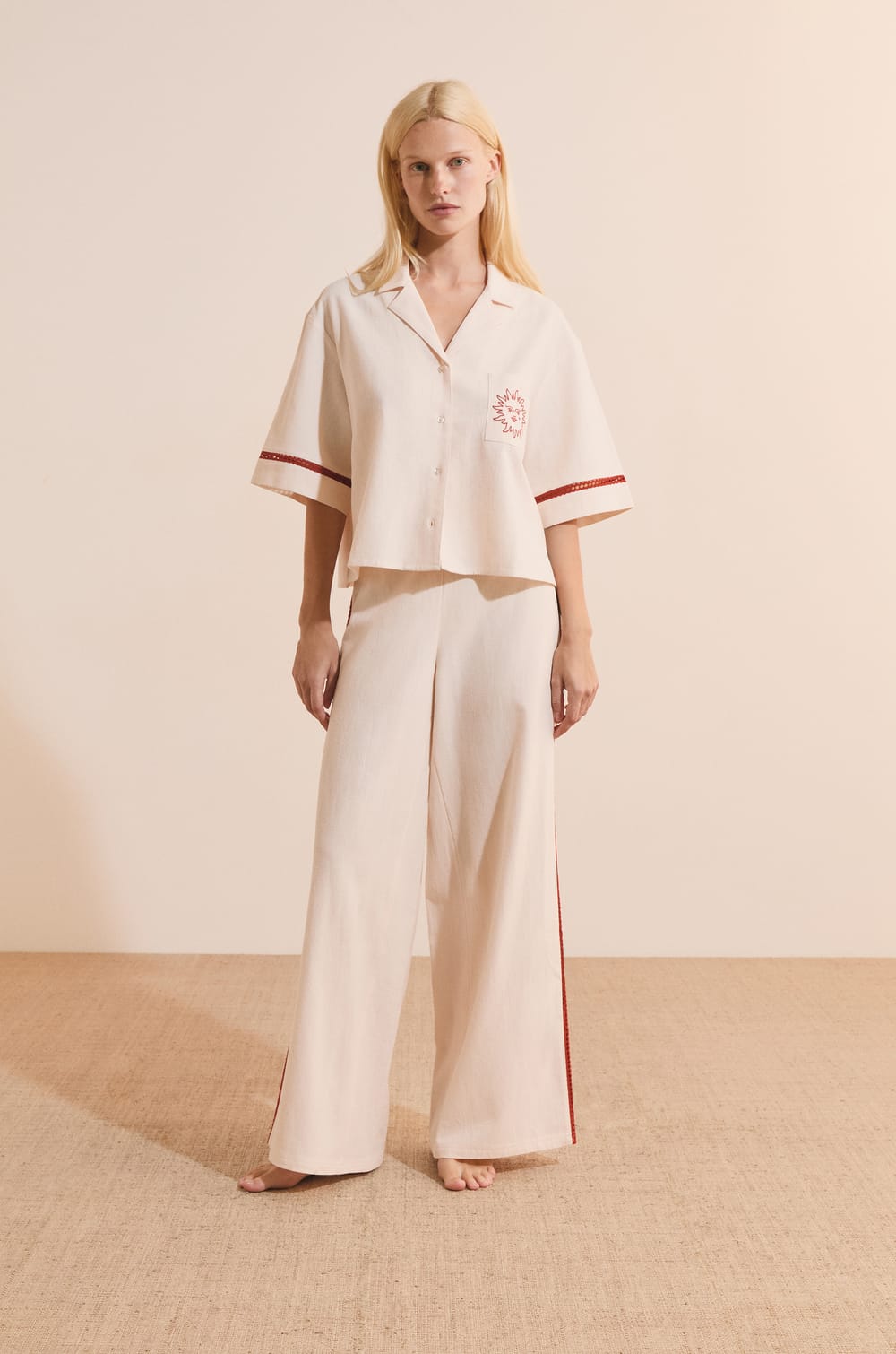 Pyjamabroek met zijstrepen van katoen;${refinementColor}