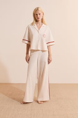 Pyjamabroek met zijstrepen van katoen;${refinementColor}