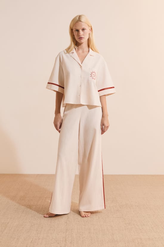 Pyjamabroek met zijstrepen van katoen;${refinementColor}