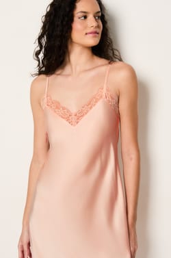 Long Satin Nightie With Lace Details;${refinementColor}