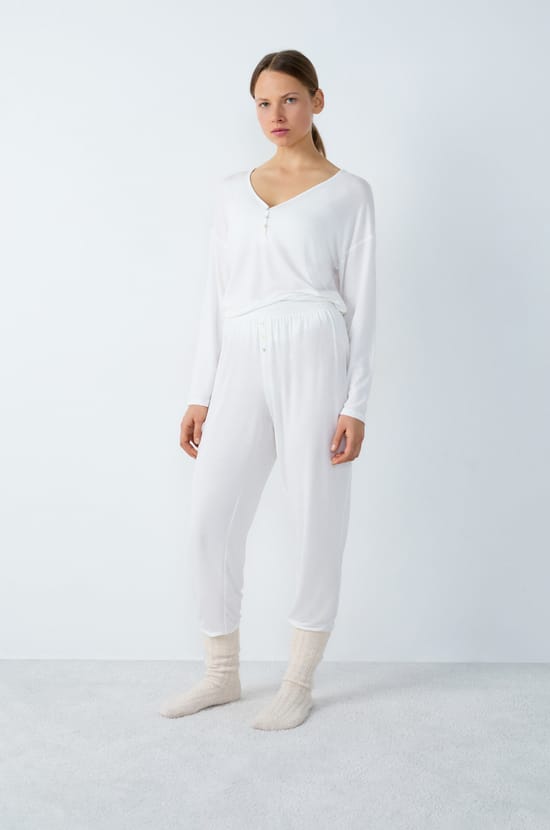  Pantalón de pijama liso;${refinementColor}