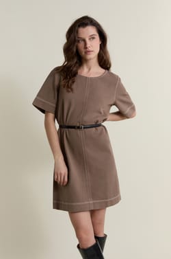 Belted Cotton Dress;${refinementColor}