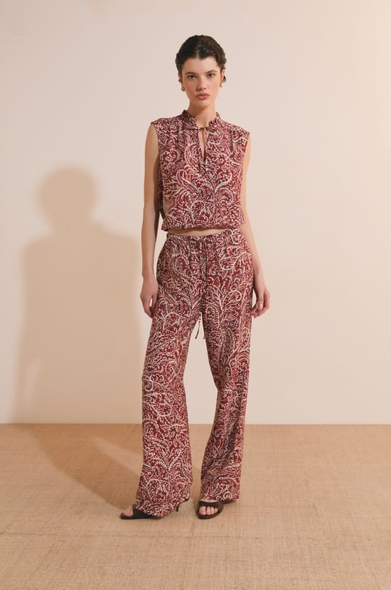 Pantalon fluide &agrave; motifs;${refinementColor}