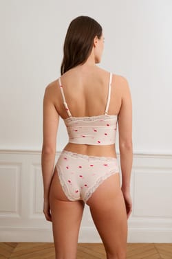 Slip in microvezel met kusjesprint en kanten details;${refinementColor}