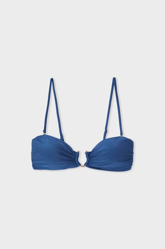 Top de bikini sujetador bandeau brillante con anilla y tirantes extra&iacute;bles;${refinementColor}