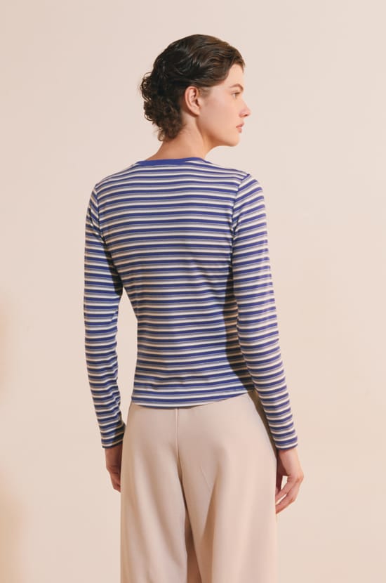 T-shirt &agrave; rayures en coton;${refinementColor}