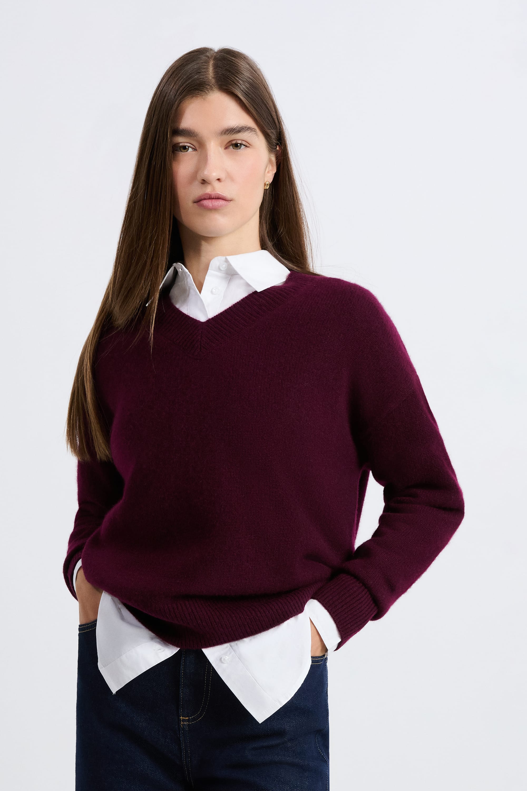 Cashmere V-Neck Sweater - LOUISE BIGV - CASSIS - ETAM