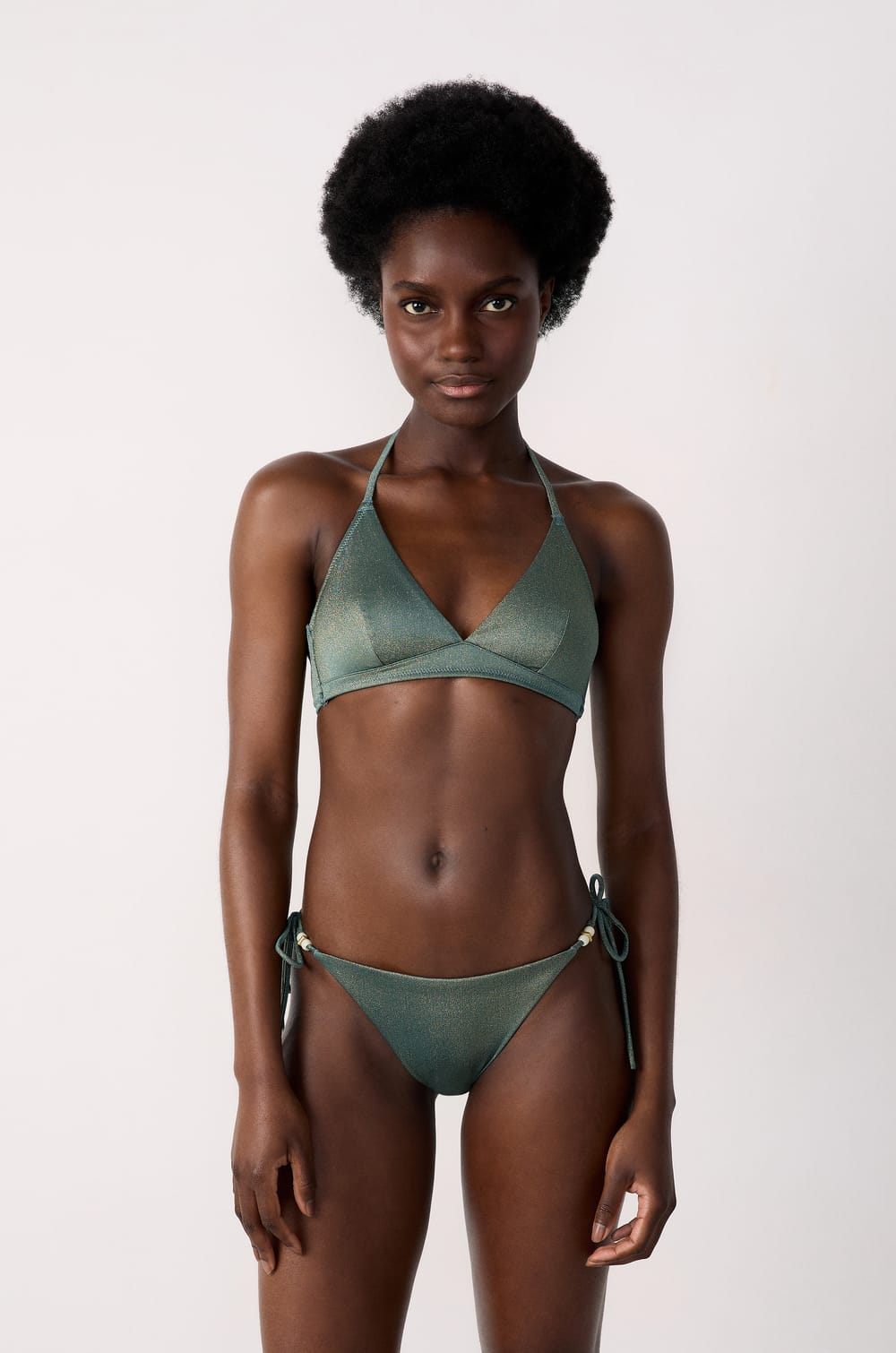 Glittery Triangle Bikini Top;${refinementColor}