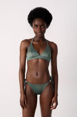 Glittery Triangle Bikini Top;${refinementColor}