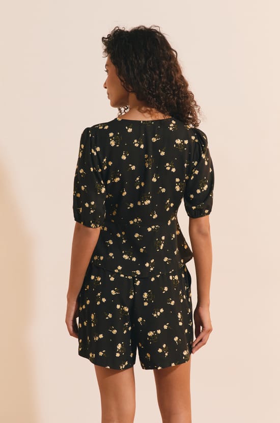 Chemise col V manches 3/4 &agrave; motifs;${refinementColor}