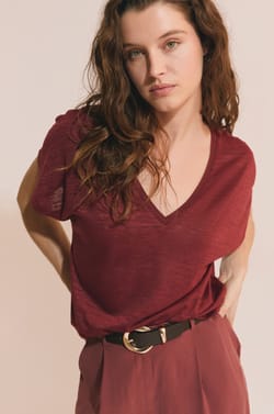 T-shirt manches courtes &agrave; col V;${refinementColor}