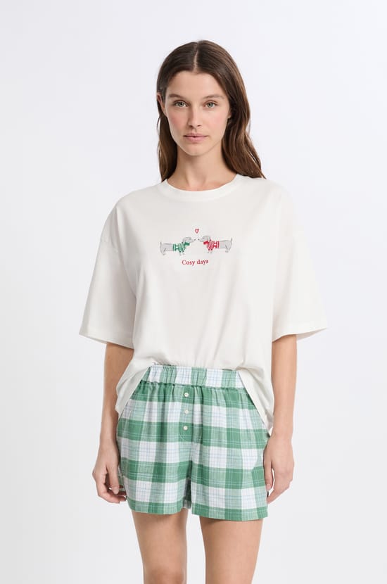 Short de pyjama à carreaux en coton;${refinementColor}