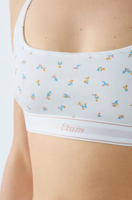 Brassière motifs fleuris en coton côtelé;${refinementColor}