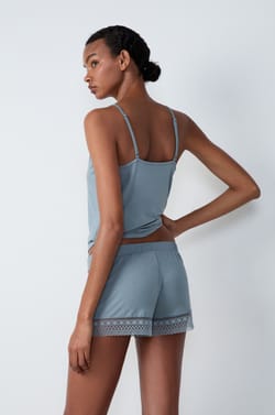 Flared Pyjama Shorts with Lace Details;${refinementColor}