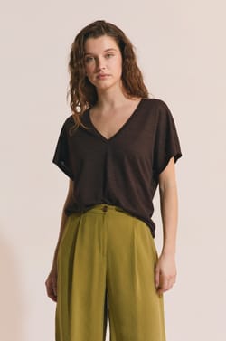 T-shirt manches courtes &agrave; col V;${refinementColor}