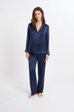 Long-Sleeved Washable Silk Pajama Shirt;${refinementColor}