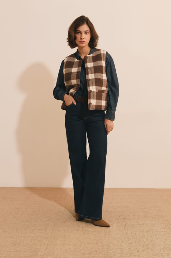 Gilet sans manches &agrave; carreaux;${refinementColor}