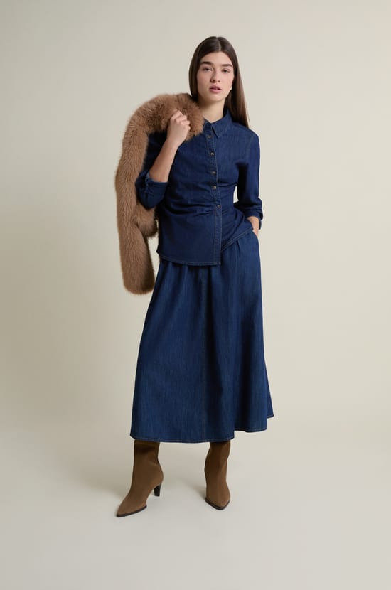 Chemise en jean style cache-coeur;${refinementColor}