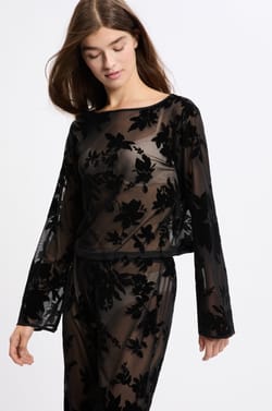 Top transparent à motif fleurs;${refinementColor}