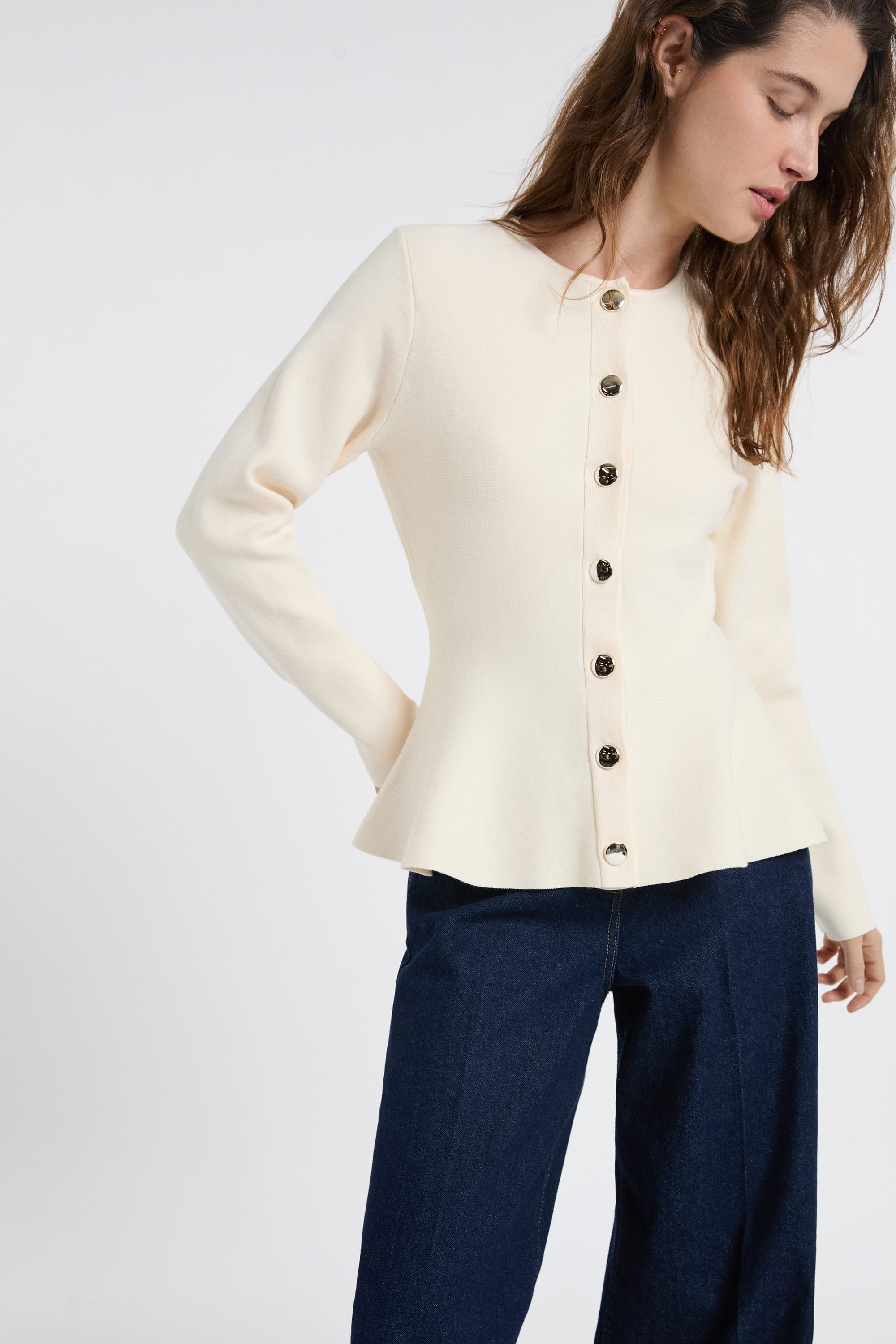 Long-sleeved top with gold buttons - PEPLUM - LIN - ETAM