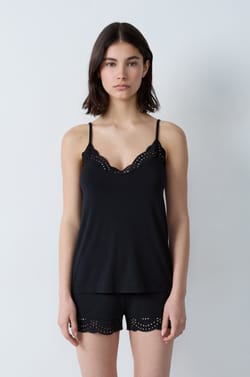 Modal Camisole with Lace Neckline;${refinementColor}