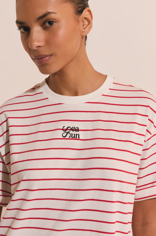 Robe T-shirt &agrave; rayures avec inscription "sea sun" en coton;${refinementColor}