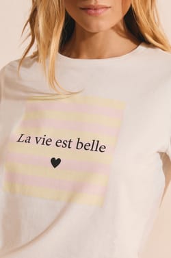 Short-sleeved T-shirt with "life is beautiful" inscription;${refinementColor}