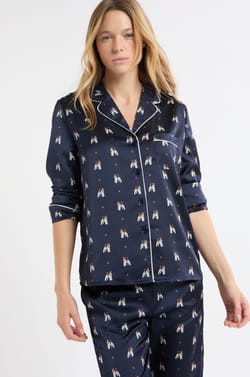 Chemise de pyjama en satin à motifs chiens;${refinementColor}