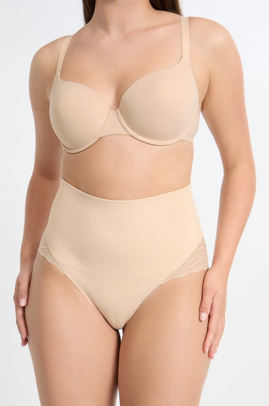 Braguita de talle alto con detalle de encaje - Sujeción media;${refinementColor}