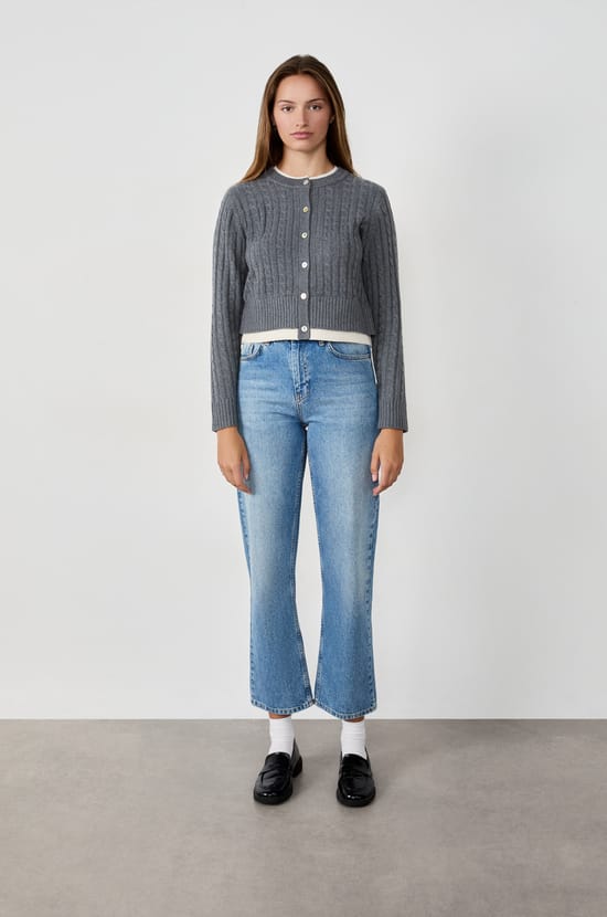 Round neck cardigan with buttons;${refinementColor}