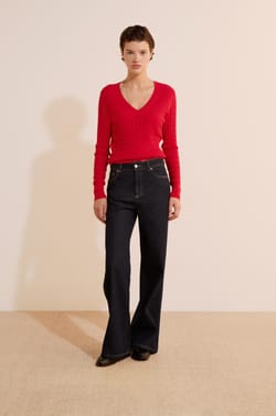 Pull col V en maille fine;${refinementColor}