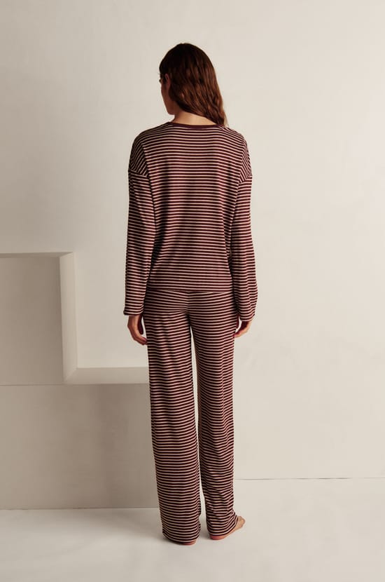 Gestreepte pyjamabroek met trekkoord;${refinementColor}