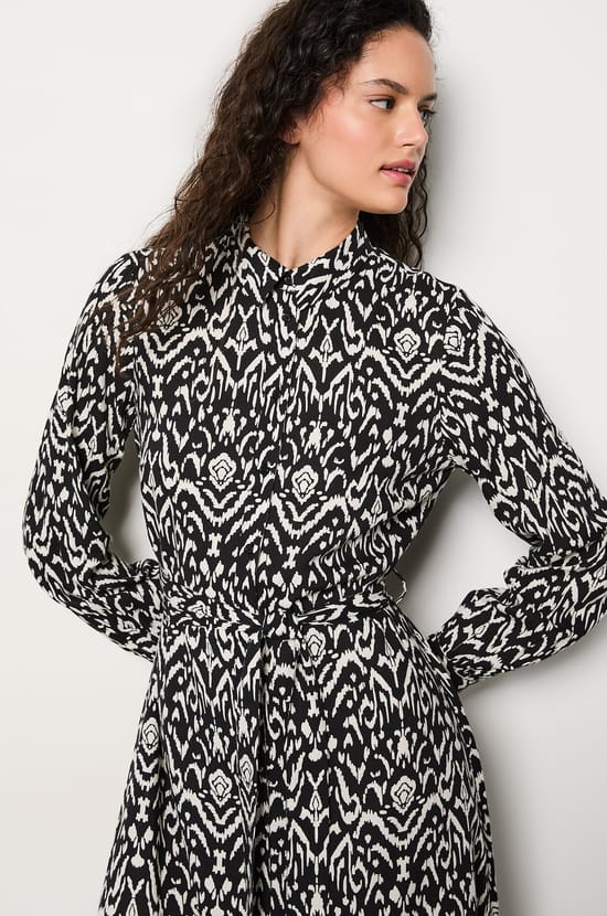 Gemustertes Hemdblusenkleid mit Gürtel;${refinementColor}