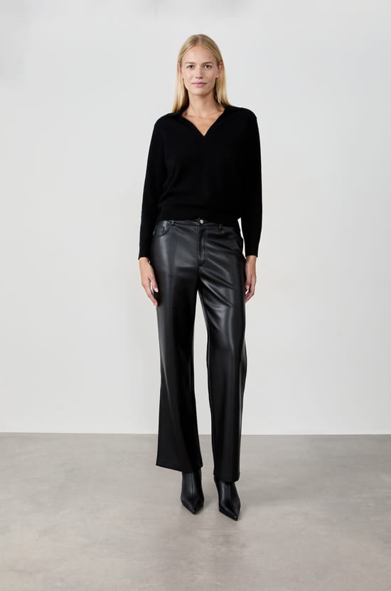 Wide-Leg Faux Leather Trousers;${refinementColor}