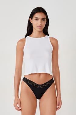 Microfiber And Lace Thong;${refinementColor}