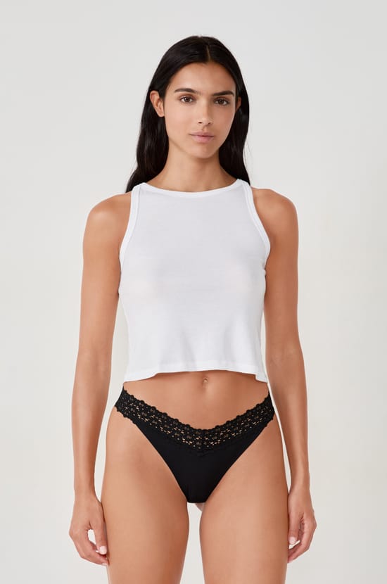 Microfiber And Lace Thong;${refinementColor}