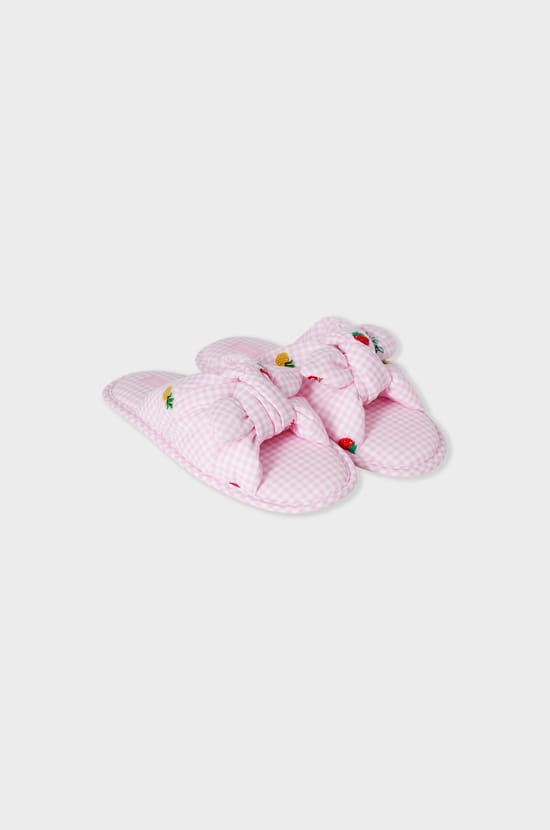 Cotton Slippers with Bow;${refinementColor}