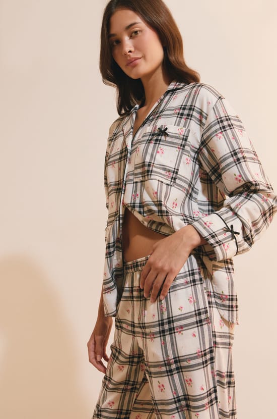 Chemise de pyjama &agrave; carreaux avec coton;${refinementColor}